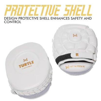 HIT N Move Turtle Boxing Mitts | Indented Punching Pads | Sparring Gear for Boxing, MMA, Kickboxing, Muay Thai, Martial Arts Training Equipment, Genuine Leather, High-Performance Focus Mitts - color: White