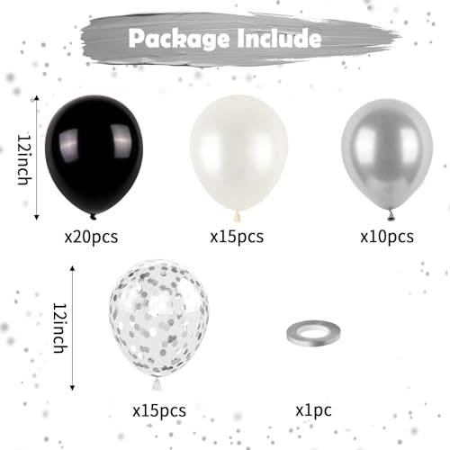 Black and Silver Balloons, Metallic Silver and Black Balloons Pearl Silver Confetti Balloons Party Balloons Chrome Latex Balloons for Kids Adults Birthday Wedding Baby Shower Graduation - color: Black and Silver
