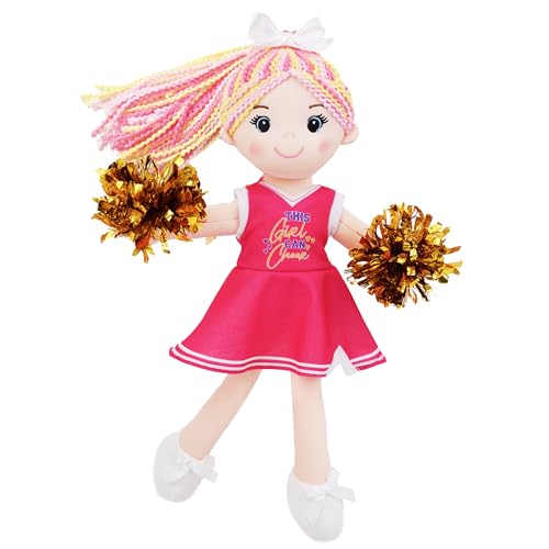June Garden 14" Snuggle Cuties Cheerleader Sophie - Soft Cuddly Plush Doll Gift for Girls - Huggable Rag Doll - Pink M - color: Pink Cheerleader Sophie, size: Medium