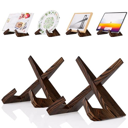 Cookbook Stand for Kitchen, Wooden Cook Book Holder, Plate Stands for Decor Display, Recipe, Counter, Photo, Gift(Rustic Brown) (6.5in-2P) - size: 6.5in (2 Pack, Rustic Brown)