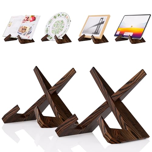 Cookbook Stand for Kitchen, Wooden Cook Book Holder, Plate Stands for Decor Display, Recipe, Counter, Photo, Gift(Rustic Brown) (6.5in-2P) - size: 6.5in (2 Pack, Rustic Brown)