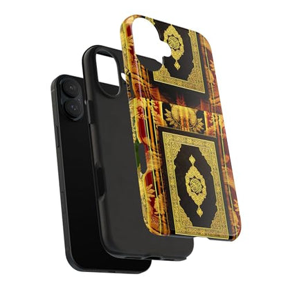 Islamic Quran Cover Phone Case Tough Phone Case, Gold Ornate Holly Quran Cover Gift for Hafiz-Compatible with iPhone 16 Plus