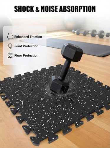 Garvee 0.56" Thick 48 Sq Ft Rubber Top Exercise Equipment Mats, 12 Tiles | High Density EVA Foam Interlocking Gym Flooring for Home Gym, Non-Slip Waterproof Workout Mat, 24x24in, Black/White - color: Black/White