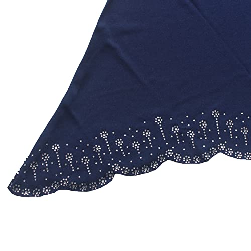 Instant Hijab Scarf for Women Muslim Women Clothing Headscarf for Girls with Czech Rhinestone - color: Navy Blue-wavy Edge