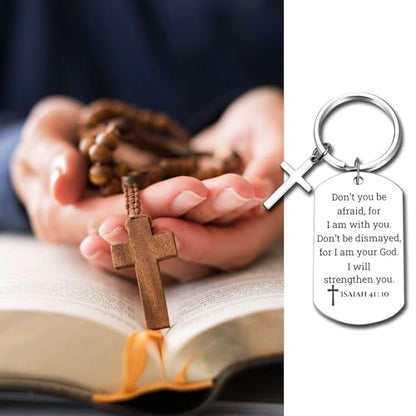 GiftYou Inspirational Scripture Metal Key Chains with Cross Pendant - Bible Verse Keychain Religious Gift for Christian - color: Isaiah 41:10