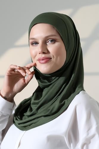 ihvan online, Women’s Ready to Wear Instant Hijab, Soft One-Piece Headscarf, Stretch Hijab for Daily Wear, Prayer & Travel - color: Green