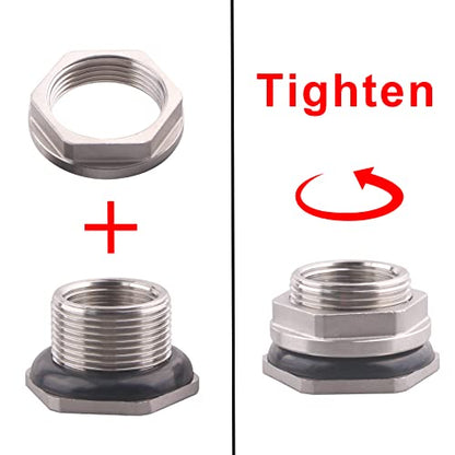 DERNORD 3/4” Female Bulkhead Water Tank Connector Stainless Steel Bulkhead Fittings - size: 3/4 Inch, style: Pack of 1
