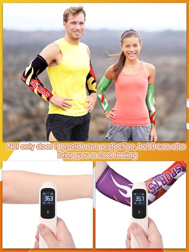 Tisancy 10 Pairs Sun Protection UV Arm Sleeves Cooling Anti Slip Compression Sleeves Sports Polyester Cycling Covers - size: Large, style: Vibrant Style