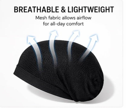 2 Pack Black Mesh Hijab Underscarf Cap for Women, Breathable Non Slip Bonnet, Soft Lightweight Sleep Hair Cover