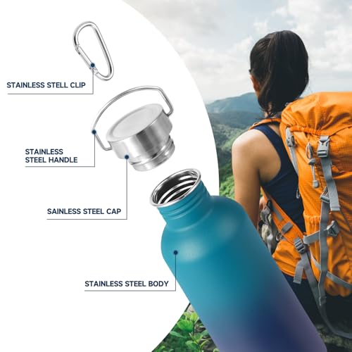 Volhoply 32oz Uninsulated Single Walled Water Bottle, Stainless Steel Sports Water Bottles with Handle, BPA Free Lightweight Water Bottles for Hiking, Biking, Running（Dark Night,1） - color: Dark Night