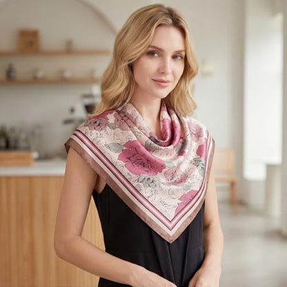 RIIQIICHY Head Scarf for Women Like Silk Satin Scarf for Hair Wrapping at Night Bandana Square Scarf for Sleeping 35 Inch - color: Mauve Rose Garden