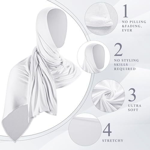 Handepo 2 Pcs Instant Hijab Jersey Hijab for Women Muslim Head Scarf Soft Lightweight Long Stretch Scarf Shawl Wrap - color: White, Gray