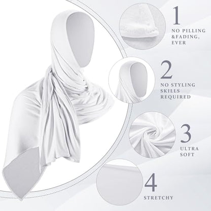 Handepo 2 Pcs Instant Hijab Jersey Hijab for Women Muslim Head Scarf Soft Lightweight Long Stretch Scarf Shawl Wrap - color: White, Gray