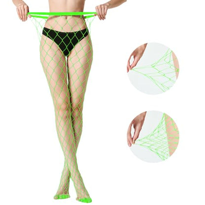 MengPa Women's Fishnets Tights High Waist Stockings Party Thigh High Pantyhose - color: 2pcs-neon Green
