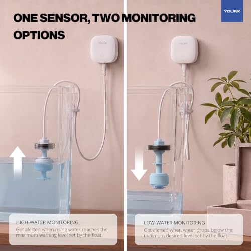 YoLink LoRa Water Level Monitoring Sensor Starter Kit: 1 YoLink Hub & Wireless Battery-Powered Float Switch Alarm, Sump Pump Alarm, AC Condensate Overflow, Tank Level, Toilet Leak Sensor, 105dB Siren