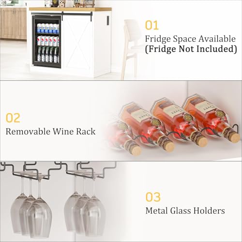 JassmiPkwy Coffee Bar Cabinet with Fridge Space, Wine Cabinet with Rack, Power Outlet for Dining Room Living Room, White - color: White