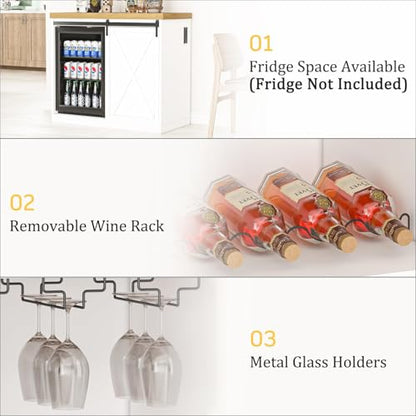JassmiPkwy Coffee Bar Cabinet with Fridge Space, Wine Cabinet with Rack, Power Outlet for Dining Room Living Room, White - color: White