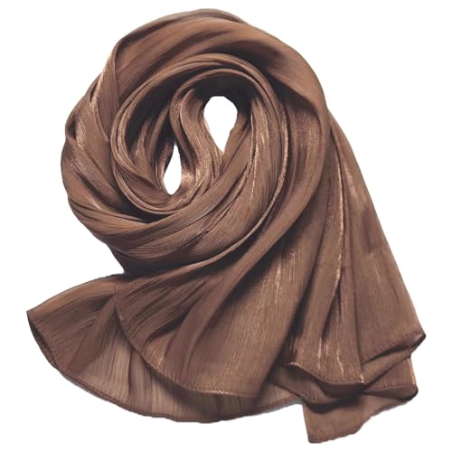 Women Premium Hijab Head Scarf Lightweight Shimmer Scarves Crepe Wedding Shawls and Wraps for Evening Dresses Shiny - color: Brown 9#