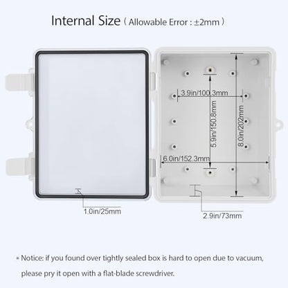 ABS Plastic Dustproof Waterproof IP65 Junction Box Hinged Shell Universal Electrical Project Enclosure Gray, with PC Transparent Clear Cover 8.7 x 6.7 x 4.3inch(220 x170 x110mm) - size: 8.7" x 6.7" x 4.3"