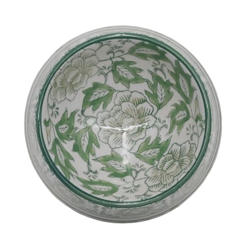 Aimusego Ceramic Cute Dog Cat Bowl for Small Breeds, Handpainted Green & White Heavyweight Durable Pet Food and Water Dish Crock, Dishwasher Safe- 1.5 Cups - color: Green Peony scrolls-S, size: Small (11OZ)