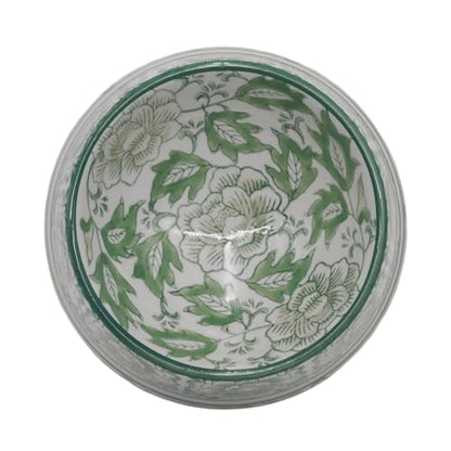Aimusego Ceramic Cute Dog Cat Bowl for Small Breeds, Handpainted Green & White Heavyweight Durable Pet Food and Water Dish Crock, Dishwasher Safe- 1.5 Cups - color: Green Peony scrolls-S, size: Small (11OZ)
