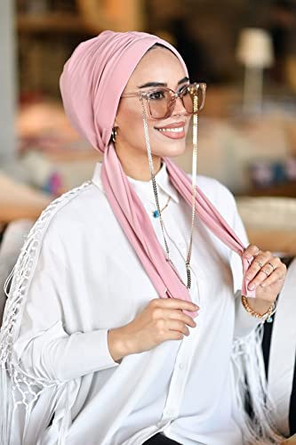 para life Dubai Turbans for Women, Breathable Instant Turban|Std Size Stretchable Cotton|Hijab Cap&Undercap - color: Powder