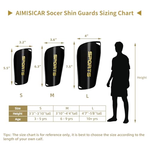 AIMISICAR Kids Youth Soccer Shin Guards with Sleeves for 3-15 Years Old - color: Black, size: S ( 3'3" - 3'10" Tall )