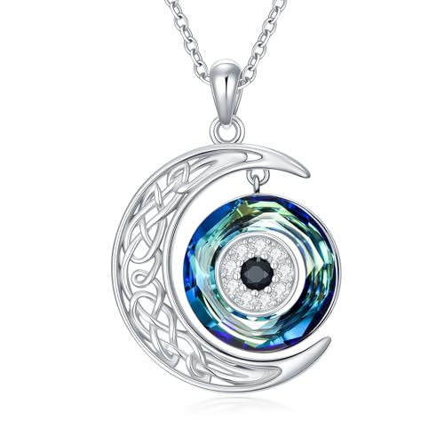 WINNICACA Sterling Silver Evil Eye Necklace Protection Crystal Pendant for Women Good Luck Vintage Evil Eye Pendant Jewelry Birthday Gifts for Women Friend Female - style: Moon-blue Crystal
