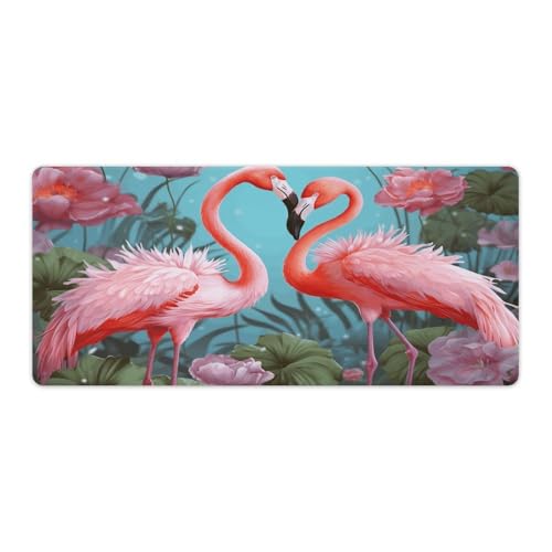 Large Size Gaming Mouse Pad Flamingo Love Flowers Desk Mat Non-Slip Base Waterproof Desktop Writing Pad for Office Home - color: Flamingo Love Flowers, size: 40x90cm
