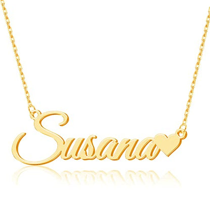 TinyName Custom Name Necklace Personalized 18K Gold Plated Nameplate Customized Jewelry Gift for Women - color: Horizontal Name Necklace-Heart 2
