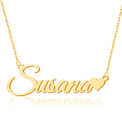 TinyName Custom Name Necklace Personalized 18K Gold Plated Nameplate Customized Jewelry Gift for Women - color: Horizontal Name Necklace-Heart 2