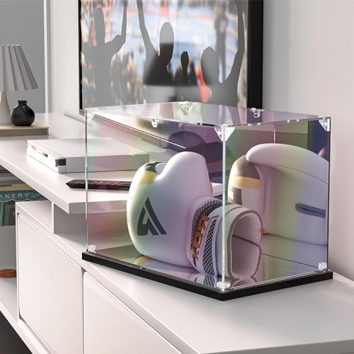 KOLIPI Acrylic Boxing Glove Display Case 14x9.5x8.7 in | Boxing Glove Case for Gloves up to 16 oz, Mirror Back and Base, Dustproof Protection, Stable and Stackable, Assembly Required - size: 14x9.5x8.7 inches