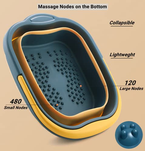Collapsible Foot Bath Basin Tub for Soaking Feet, Plastic Foldable Foot Spa Bucket Tools with Handle and Massager Acupoint for Camping Travel - color: Teal/Yellow