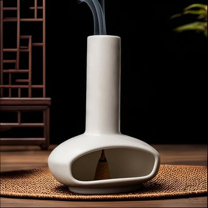 Ceramic Mini Chiminea Palo Santo Burner, Cute Cone & Stick Incense Holder - color: Round Bottomed Palo - White