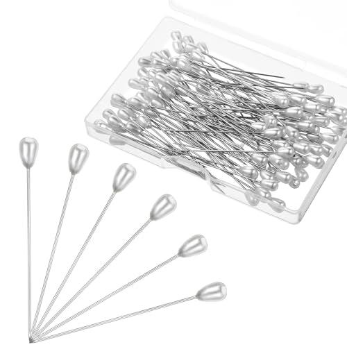 100 Pcs Teardrop Corsage Pins, 55mm/2.2 Inch Long Straight Pearl Head Sewing Pins for Corsage, Bouquet, Hat, Ribbon Flowers, Dressmaking, Fabric, Knit & Crochet Crafts, Wedding Decorations