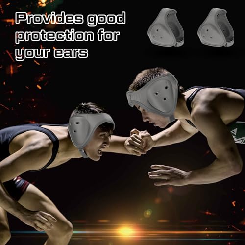 Jerify 2 Pcs Wrestling Headgear for Kids Youth Soft Grappling Headgear Wrestling Adjustable Ear Guard Protective(Grey) - color: Grey
