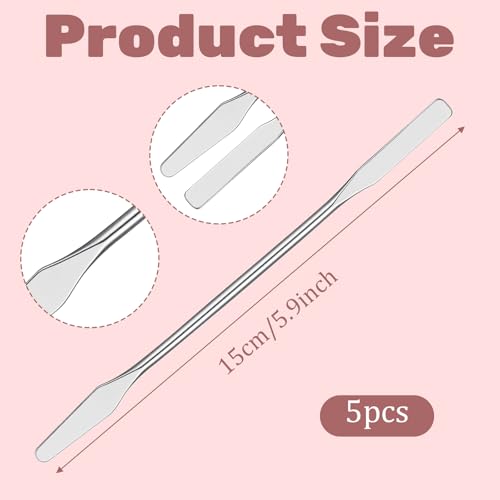 TIESOME 5 Pcs Lab Spatula, Small Stainless Steel Micro Spatula (Silver) | Double Ended Mini Metal Spatulas with Square and Round Ends, Portable Makeup Mixing Tool for Cosmetics, Wax, Resin, Clay