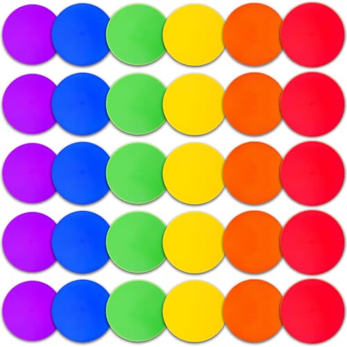 12/24Pcs Poly Spot Markers 4 inch/9 inch Non-Slip Rubber Agility Training Markers Floor Dots Flat Field Cones for Football Basketball Soccer School Exercise Drills Gym Dance Practice 6 Colors - style: 9 inch 30 Pcs (PVC)