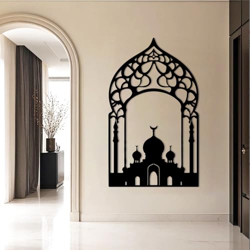 Mosque Metal Wall Art, Islamic Mosque Arch Metal Wall Art, Masjid Wall Hanging, Islamic Wall Decor, Prayer Room Decor, Fireplace Decorations, Muslim Gift (Black, 48"x29"/121x73cm) - color: Black, size: 48"L x 29"W