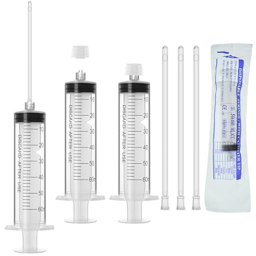 60ml Luer Lock Syringe with Cap and Soft Plastic Tube, Individually Wrapped 10 Pack, Suitable for Pet Liquids Feeding - size: 60ml - 4.0mm Tube