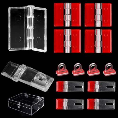15 Pcs Acrylic Hinges and Self-Adhesive Latch Buckles Kit,Transparent Plastic Adhesive Hinge for Aquarium Lid,Crafts Display Stand, DIY Clear Container,Acrylic Box,Cabinets,No-Drill Installation