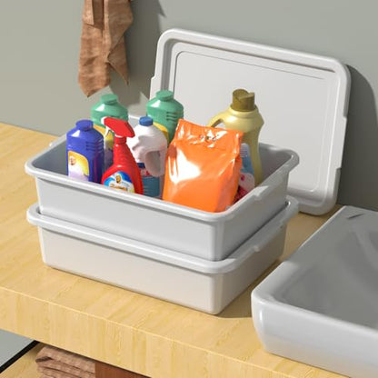 13 L Bus Tub with Lid, Commercial Food Service Bus Tubs, 3 Packs | Light Gray Plastic utility Bus Boxes for Restaurant - size: 13 L with Lid