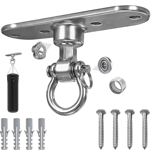 Heavy Bag Hanger,Stainless Wall Ceiling Mount Hook 180°/360° Rotation Wood Beam Holder Body Weight Strength Training Systems, Aerial Yoga Swing & Hammock - size: 4-holes with 180° + 360° rotation