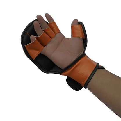 MMA Gloves Sparring - Hybrid Open Palm Punching Bag Gloves - Wrist Support Martial Arts Mitts- Boxing Gloves Men & Women Ideal for Grappling, Muay Thai and Kickboxing - color: Brown