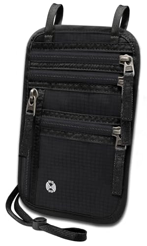Sizobi Neck Wallet for Traveling Women Men, RFID Blocking Passport Holder - color: Black