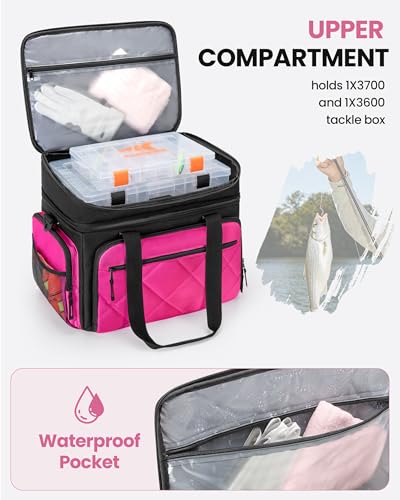 Smasrob Fishing Tackle Bag, Fish Bag (Tackle Boxes Not Included), Rose | Large Lure Boxes Pocket , Extra Top Tackle Trays Pocket, for Saltwater and Freshwater - color: Rose
