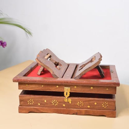 Handmade Wooden holy Book Stand for Reading - Geeta Stand fordable rehal holy Books Book Box | Quran Sharif Granth Pooja bhagwat ramayan Holder rihal Bible gita ramayanam