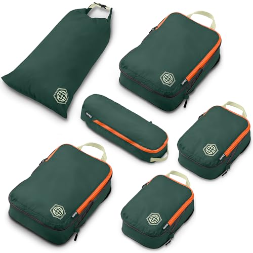 TRIPPED Travel Gear Compression Packing Cubes for Carry-On Travel 6-Pack - color: Green and Orange, size: 6 Piece