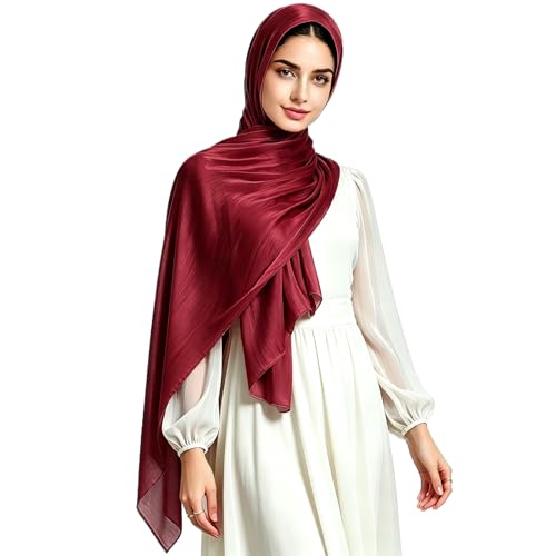 Women Premium Hijab Head Scarf Lightweight Shimmer Scarves Crepe Wedding Shawls and Wraps for Evening Dresses Shiny - color: Deep Red
