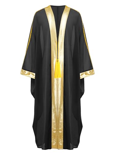 Kids Boys Muslim Thobe Satin Loose Kaftan Robes Long Sleeve Prayer Dress for Ramadan Eid Celebrations - color: Black, size: 16 Years